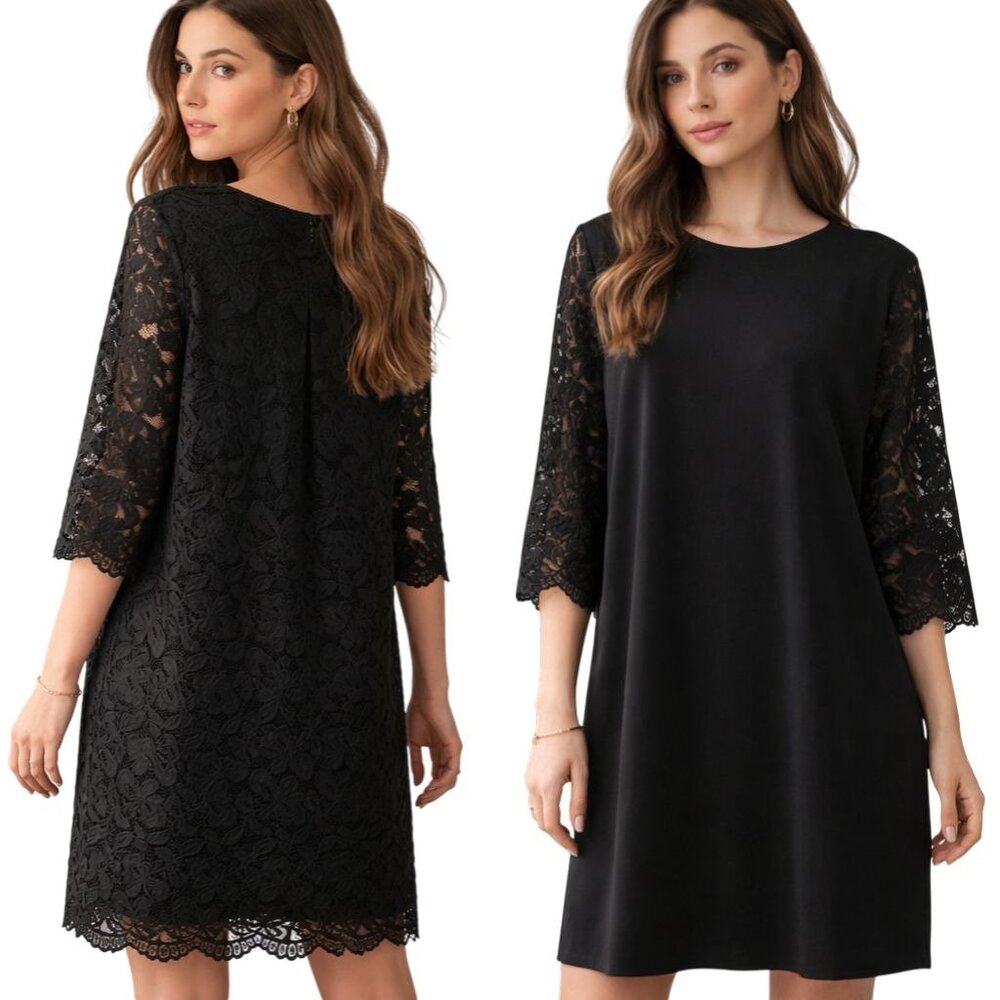 J.Jill Floral Lace Back & Sleeves Shift Dress Size XL Soft Goth Modern Romantic